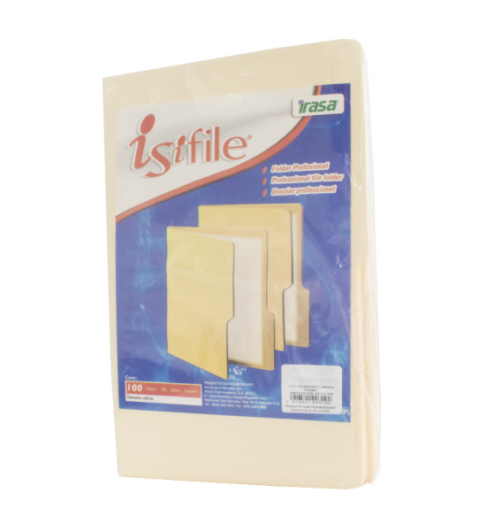 Folder Manila, Tamaño Legal, 1/2 Ceja, 145 gsm,  Bolsa x 100 Unds.